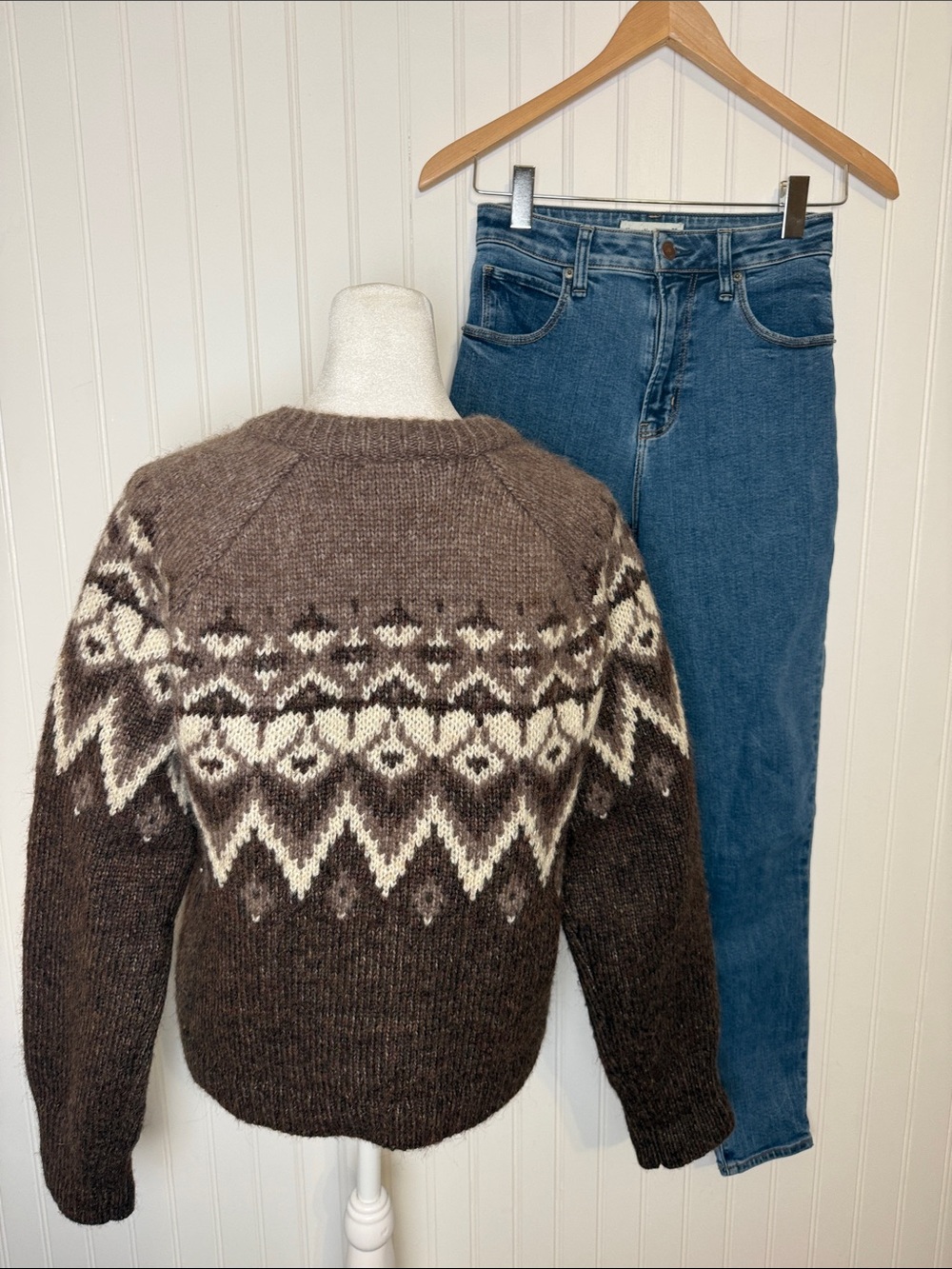 GAP Brown and Cream Fair Isle Button-Up Cardigan - Picture 15 of 15